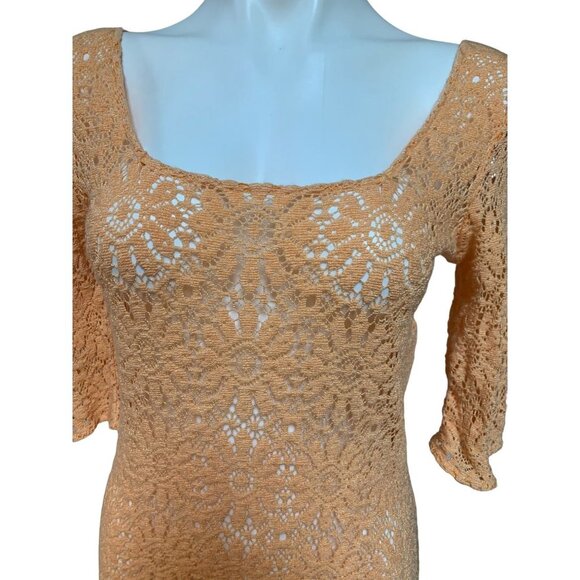 French Crochet Lace Shift Dress Peach Pink Vintage Vintage Large Fits S/M - Picture 2 of 9